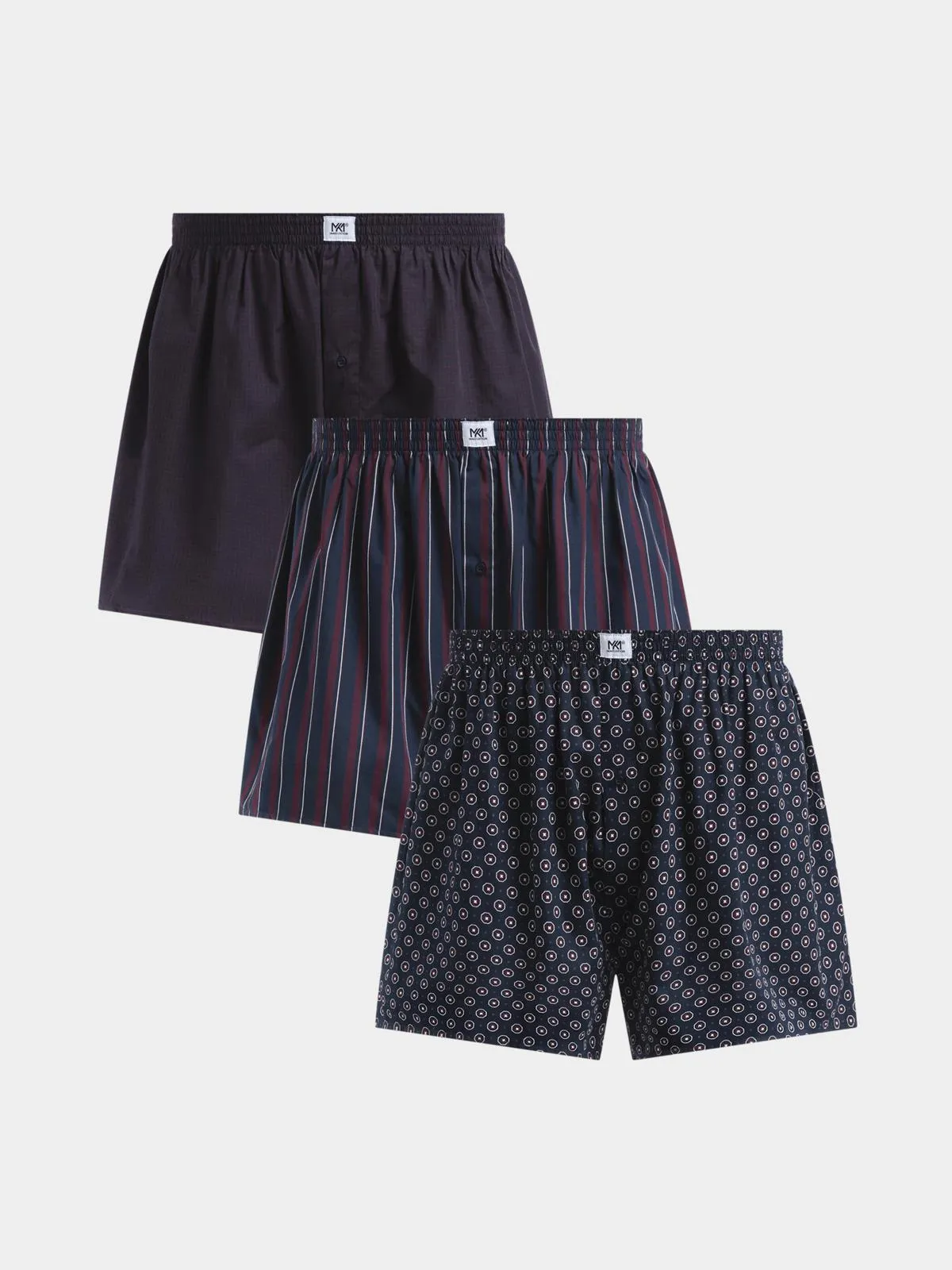 Men's Markham 3 Pack Woven Navy/Burgundy Boxer