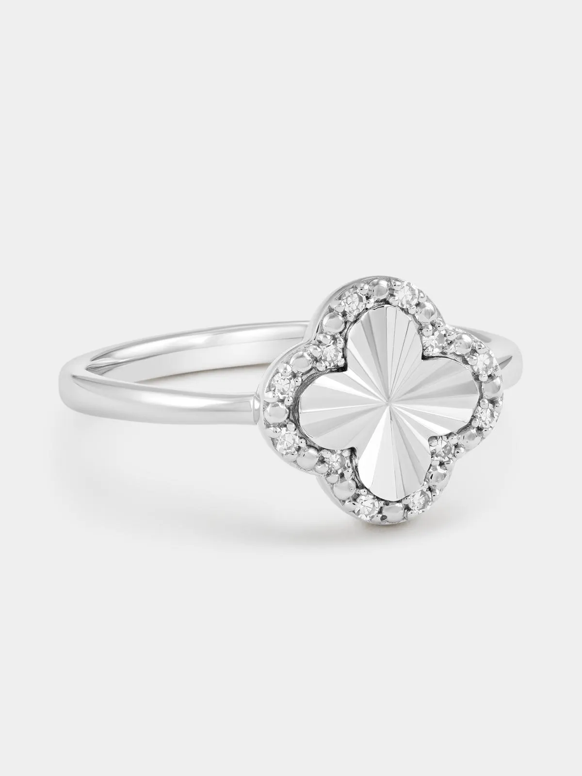 Sterling Silver Lab Grown Diamond Clover Ray Ring
