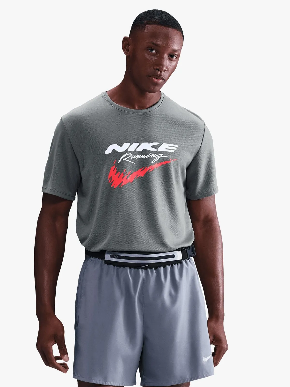 Nike Mens Miler Dri-Fit UV Grey Running Top