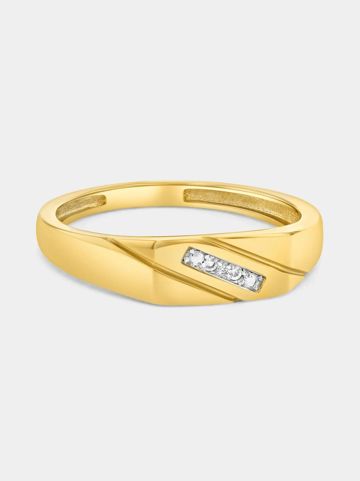 Yellow Gold White Sapphire & Diamond Diagonal Channel Ring
