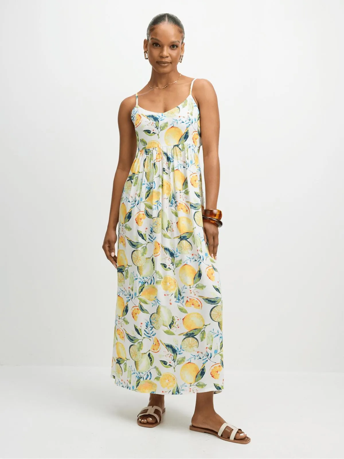 Exact Women's White Lemon Print Cut-Out Sundress