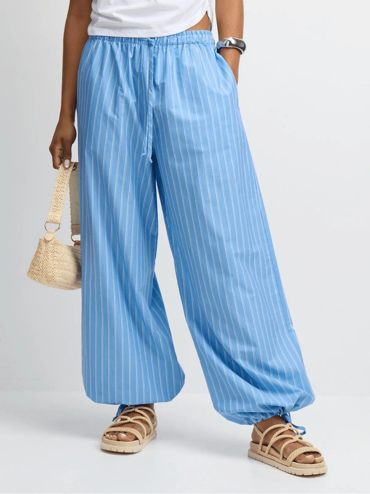 Exact Women's Blue Striped Harem Pants