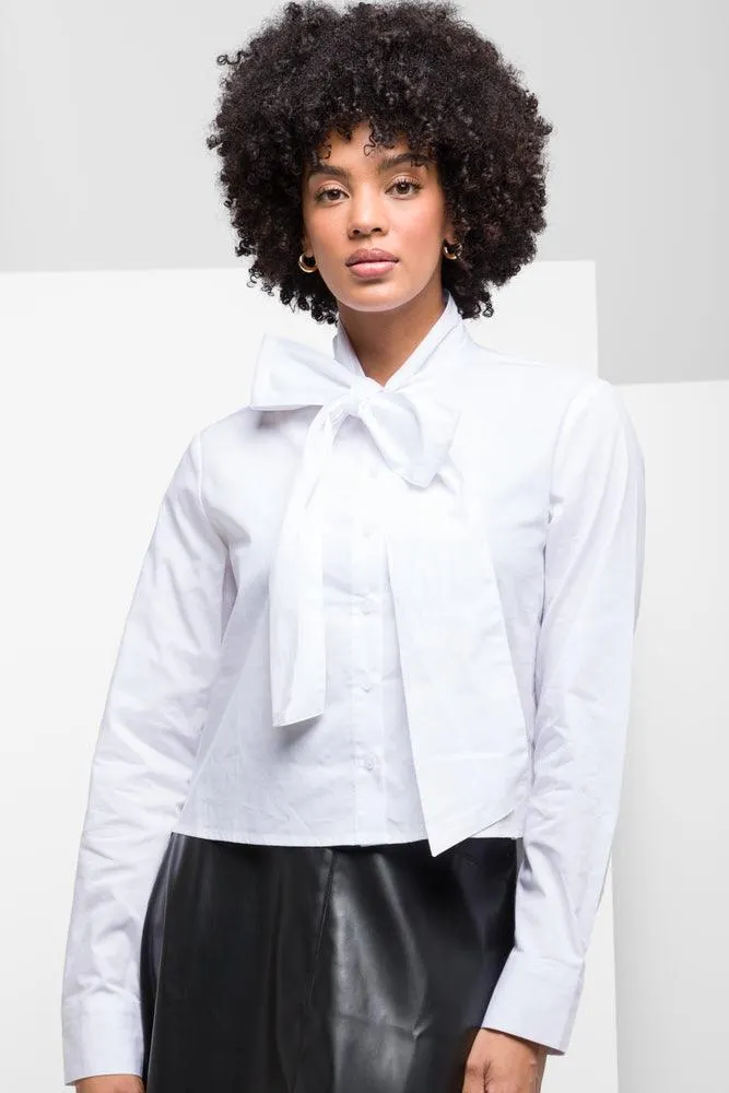 Bow Detail Long Sleeve Shirt White