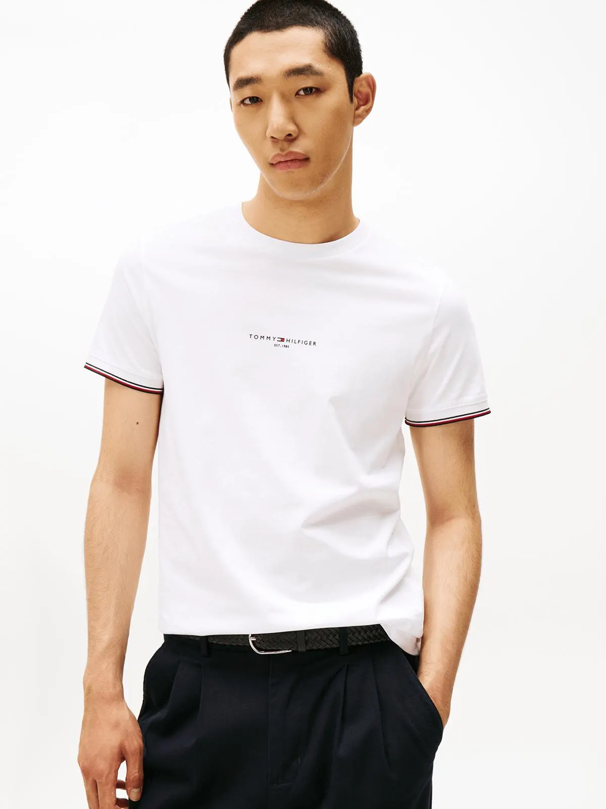 Men's Tommy Hilfiger White Tommy Logo Tipped T-Shirt