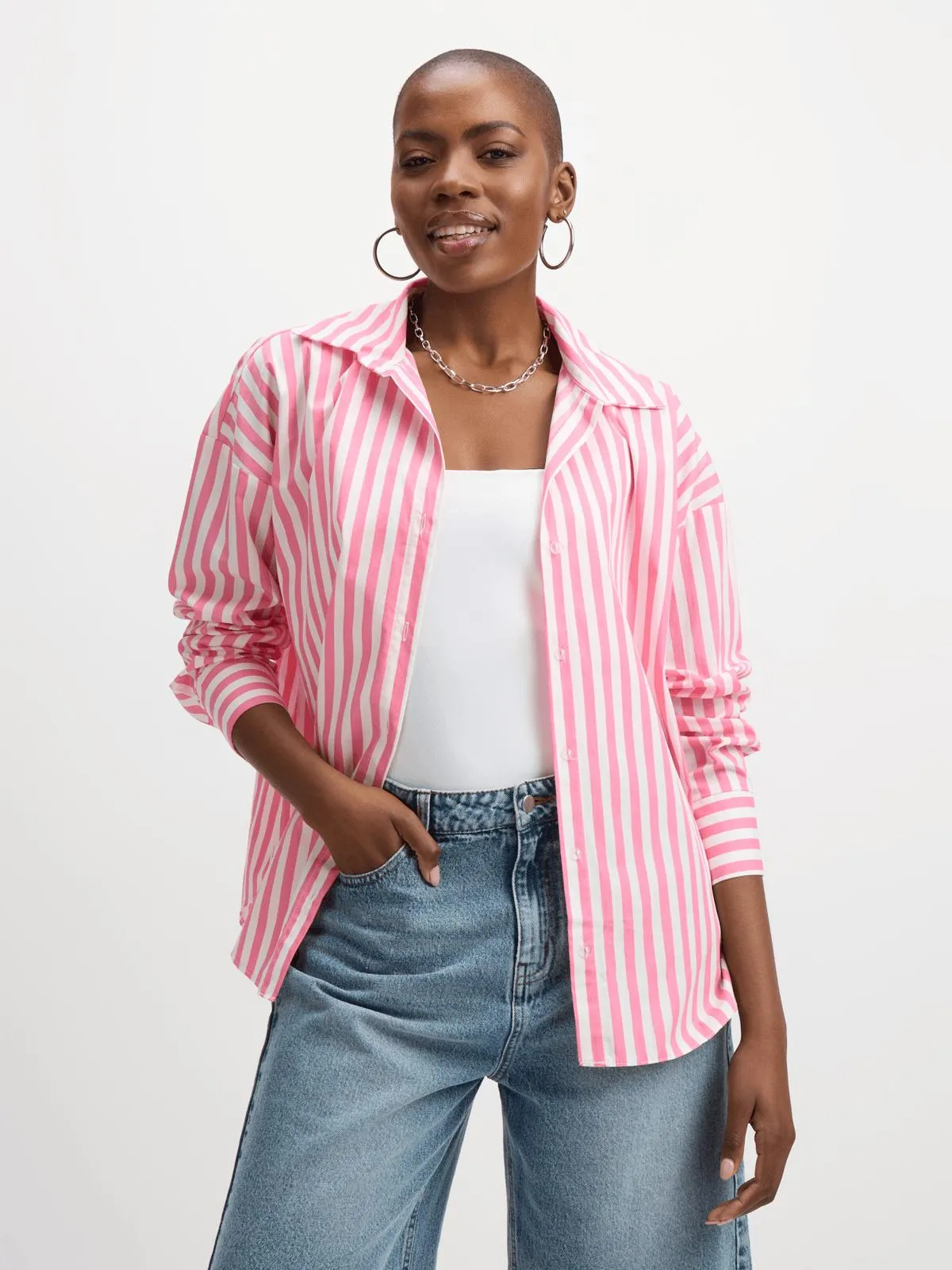 Jet Womens' Pink Stripe Oversized Poplin