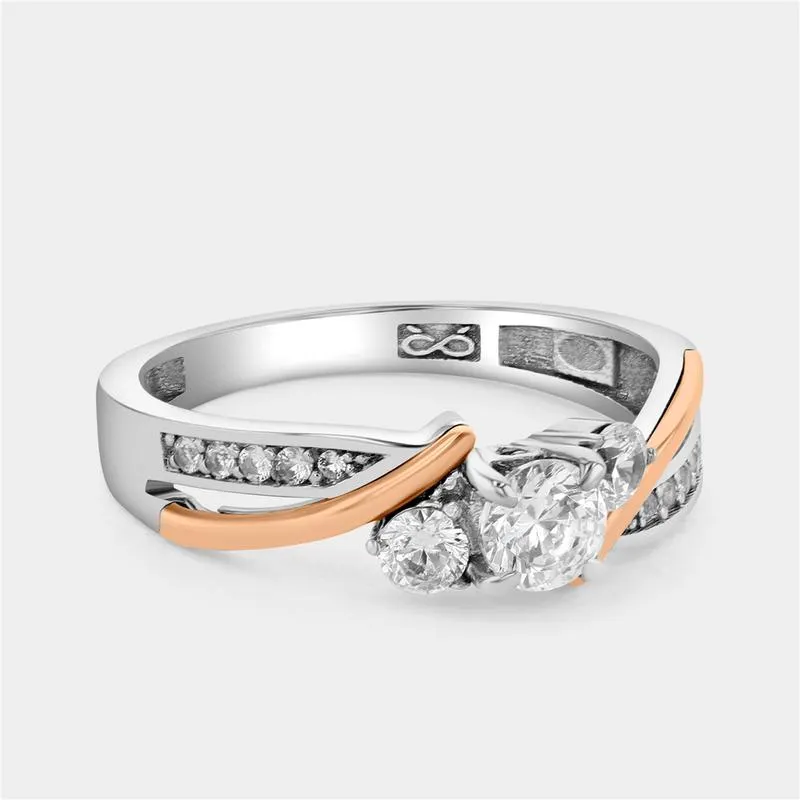 Rose Gold & Sterling Silver Moissanite Trilogy Ring