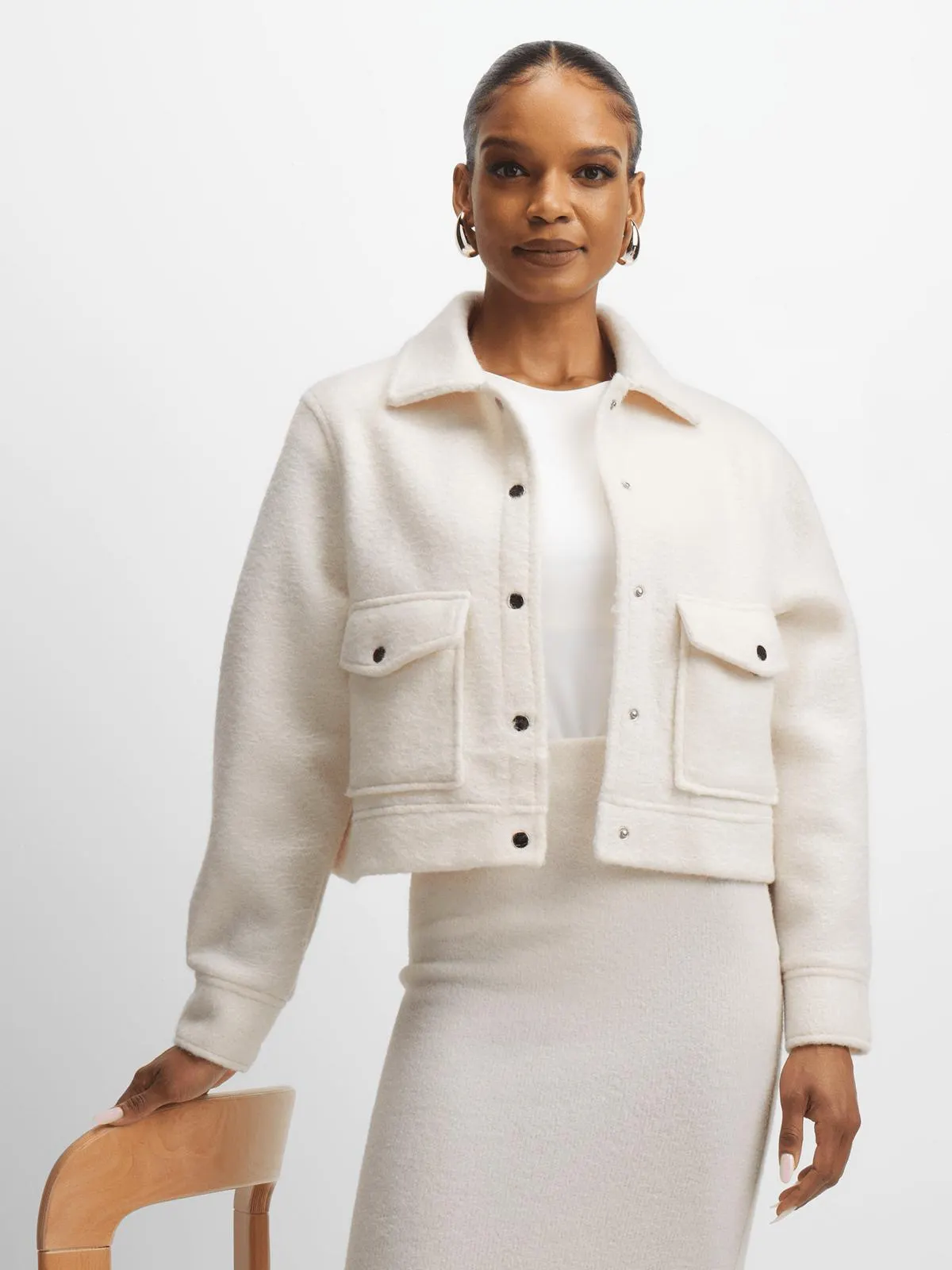 Exact Women's Natural Cropped Textured Utility Jacket