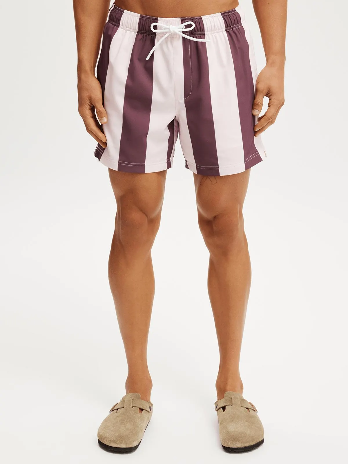 Men's Cotton On Burgundy Stripe Stretch Swim Shorts
