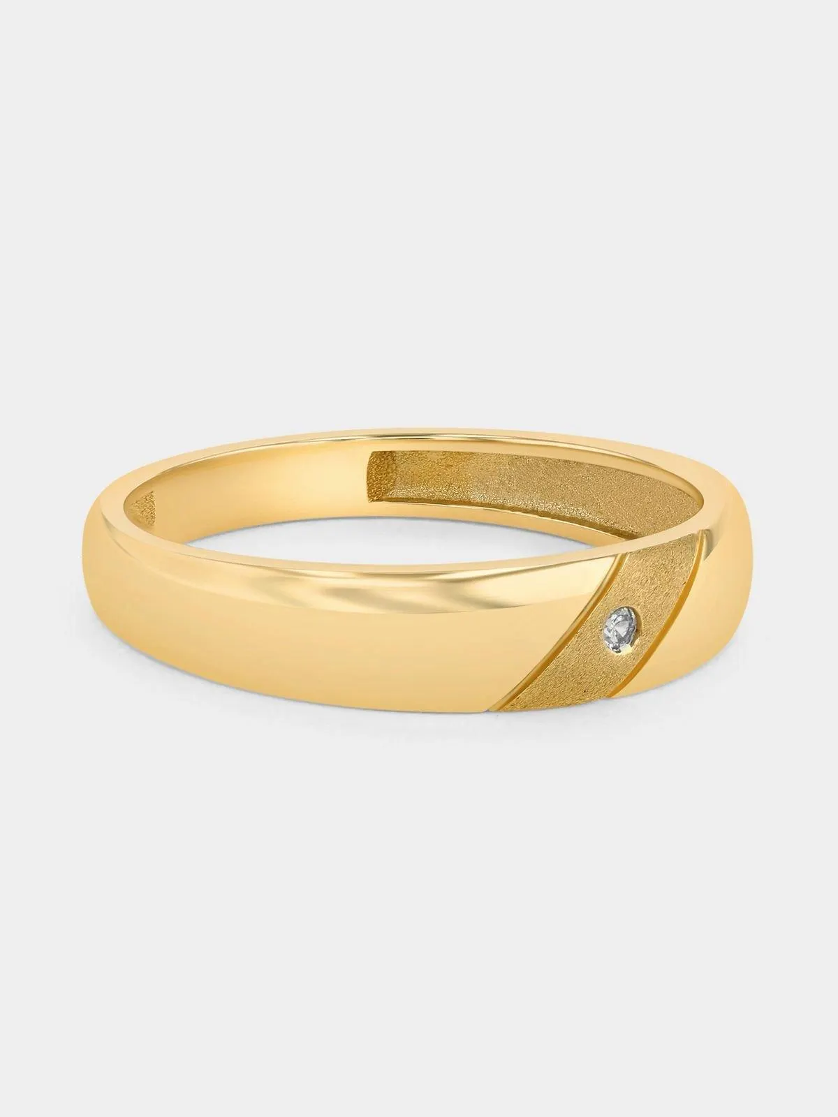 Yellow Gold Lab Grown Diamond Solitaire Satin Diagonal Ring