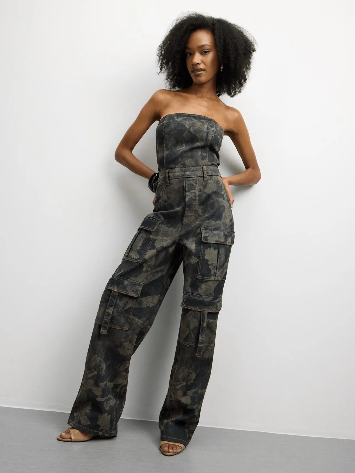 The FIX Women's Camo Denim Cargo Pocket Jumpsuit