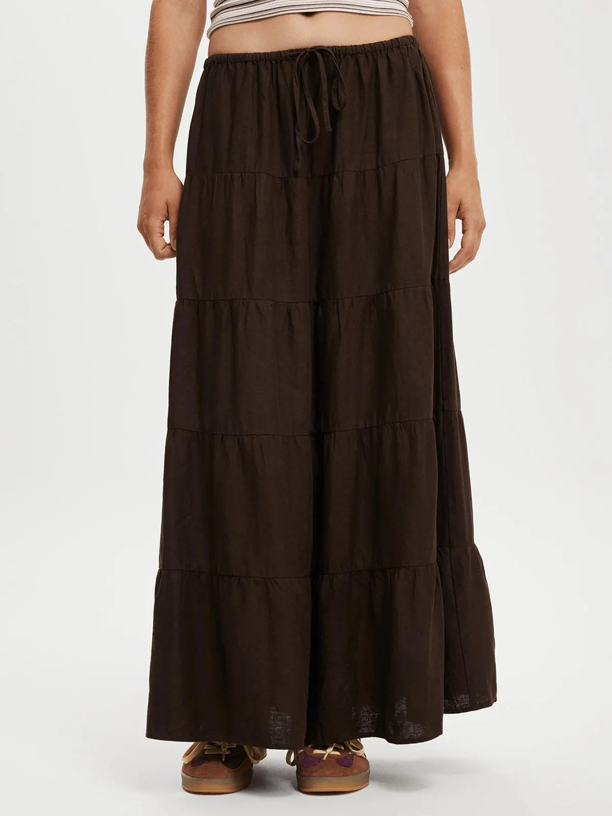 Women's Cotton On Burgundy Haven Multi-Tiered Maxi Skirt