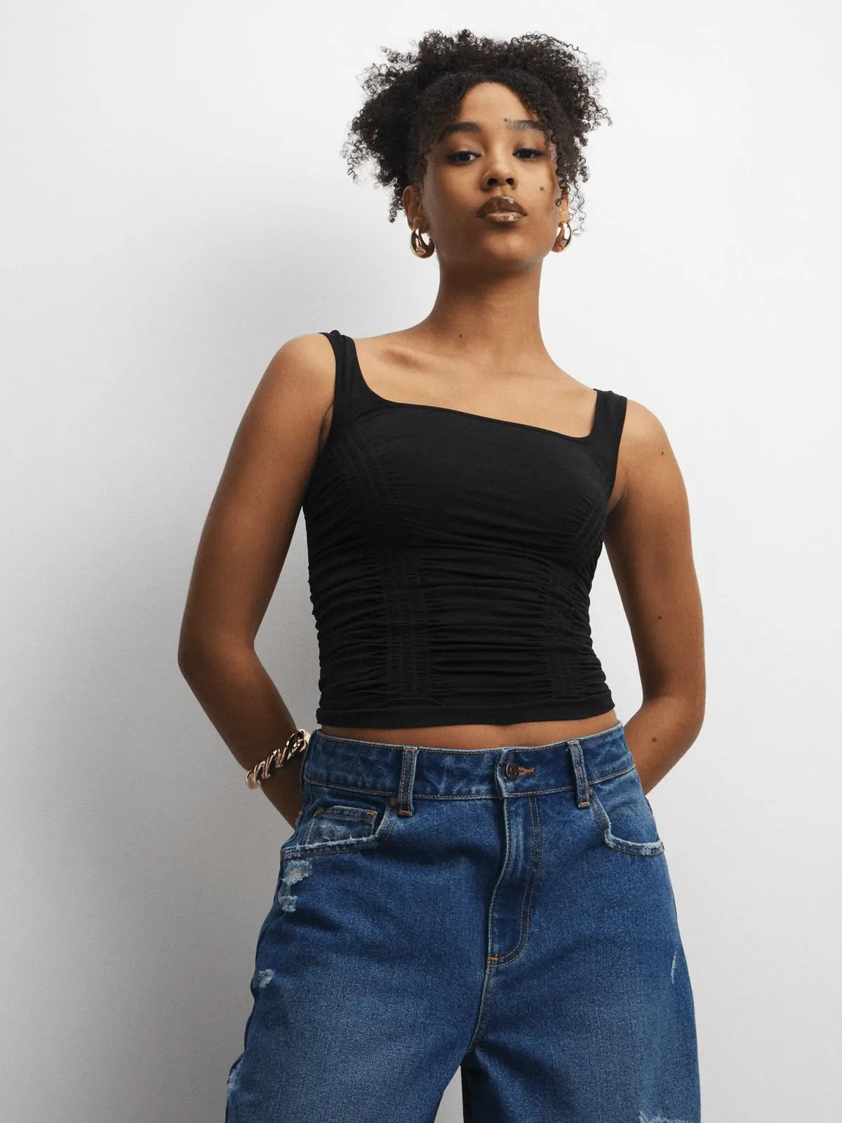 The FIX Women's Black Seamless Ruched Cami Top