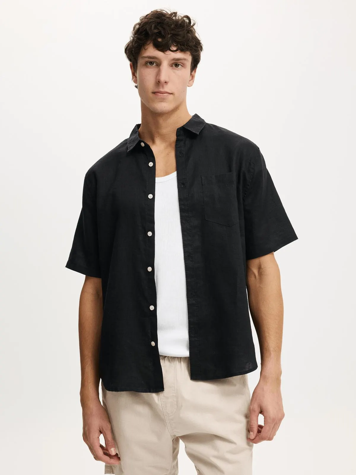 Men's Cotton On Black Relaxed Linen Shirt