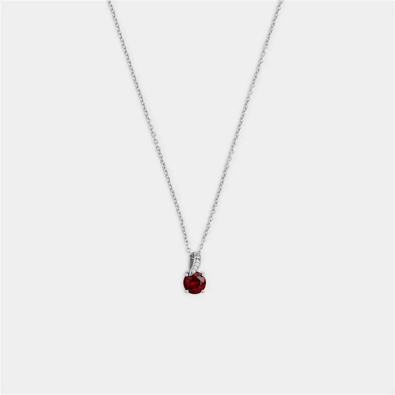 Sterling Silver Ruby Red Cubic Zirconia Solitaire Loop Pendant