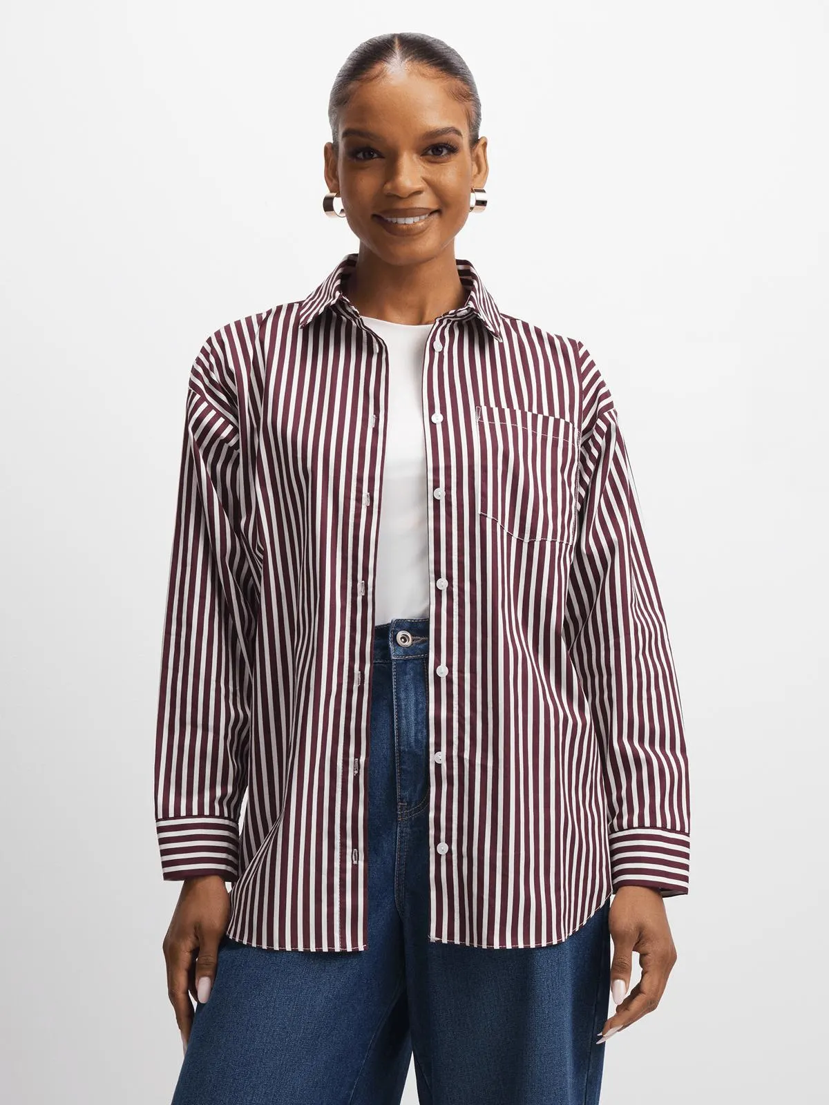 Exact Women's Burgundy & White Striped Shirt