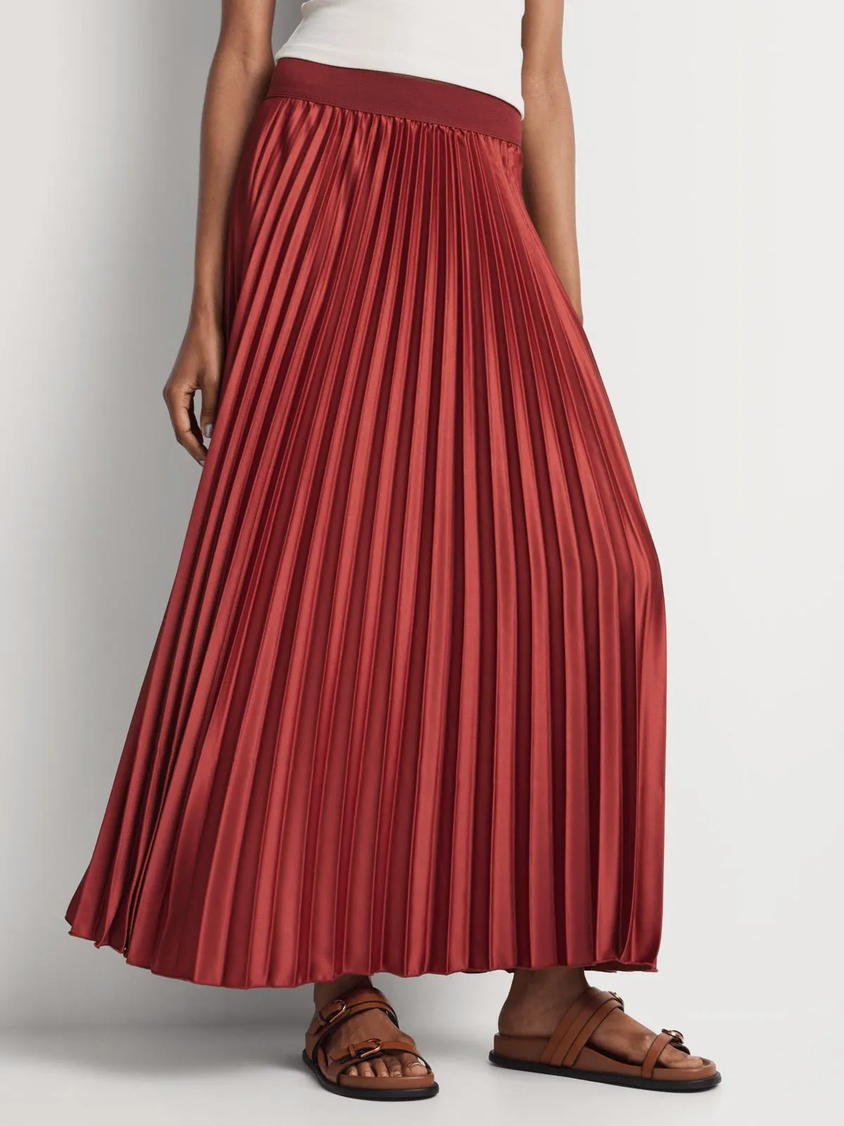 Pleated Satin Maxi Skirt