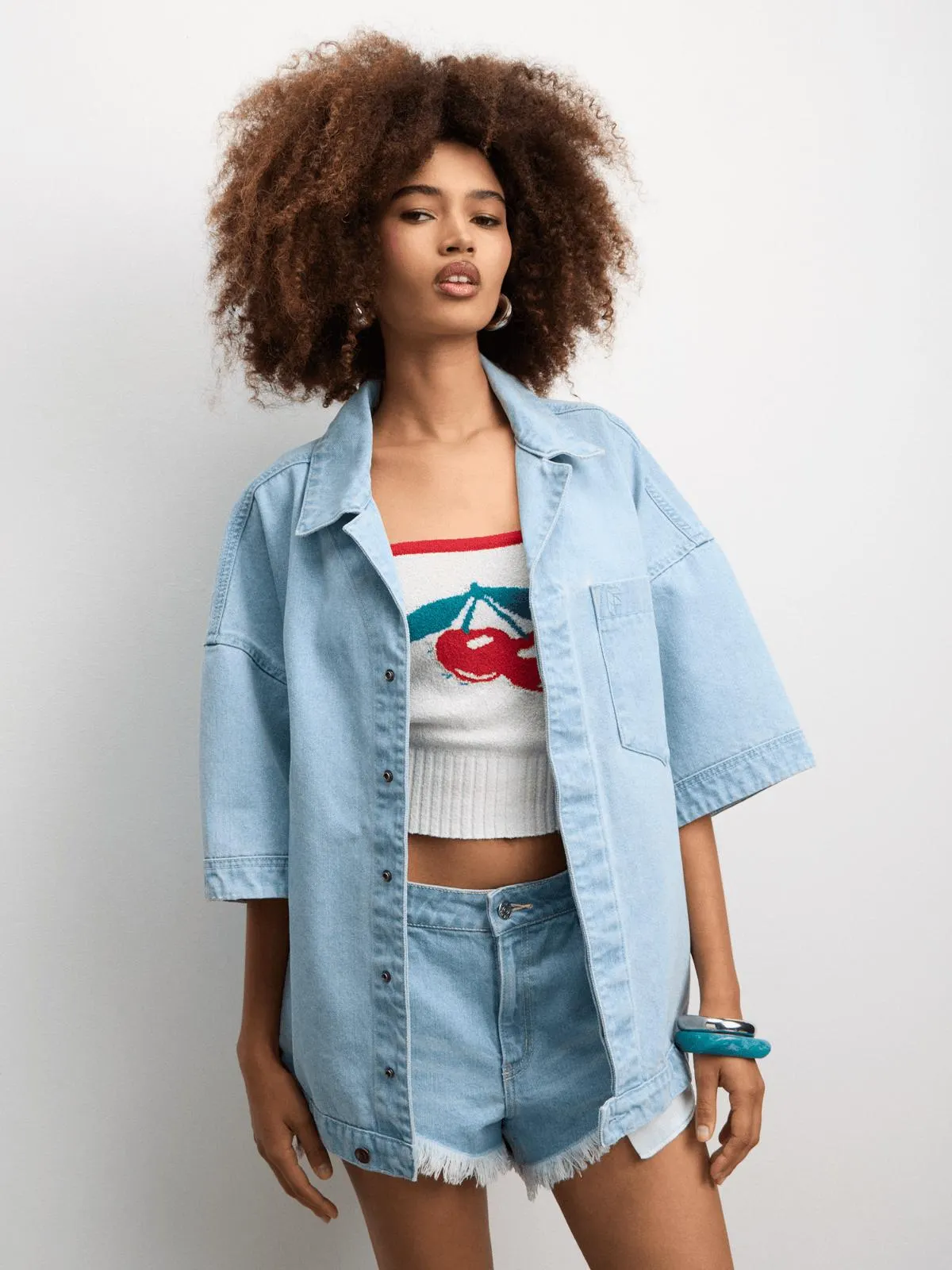 The FIX Women's Light Wash Oversized Denim Shirt