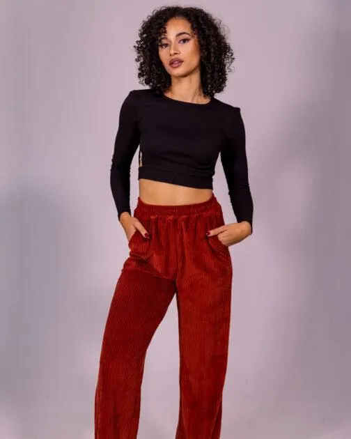 Ladies Wide Leg Cord Pants