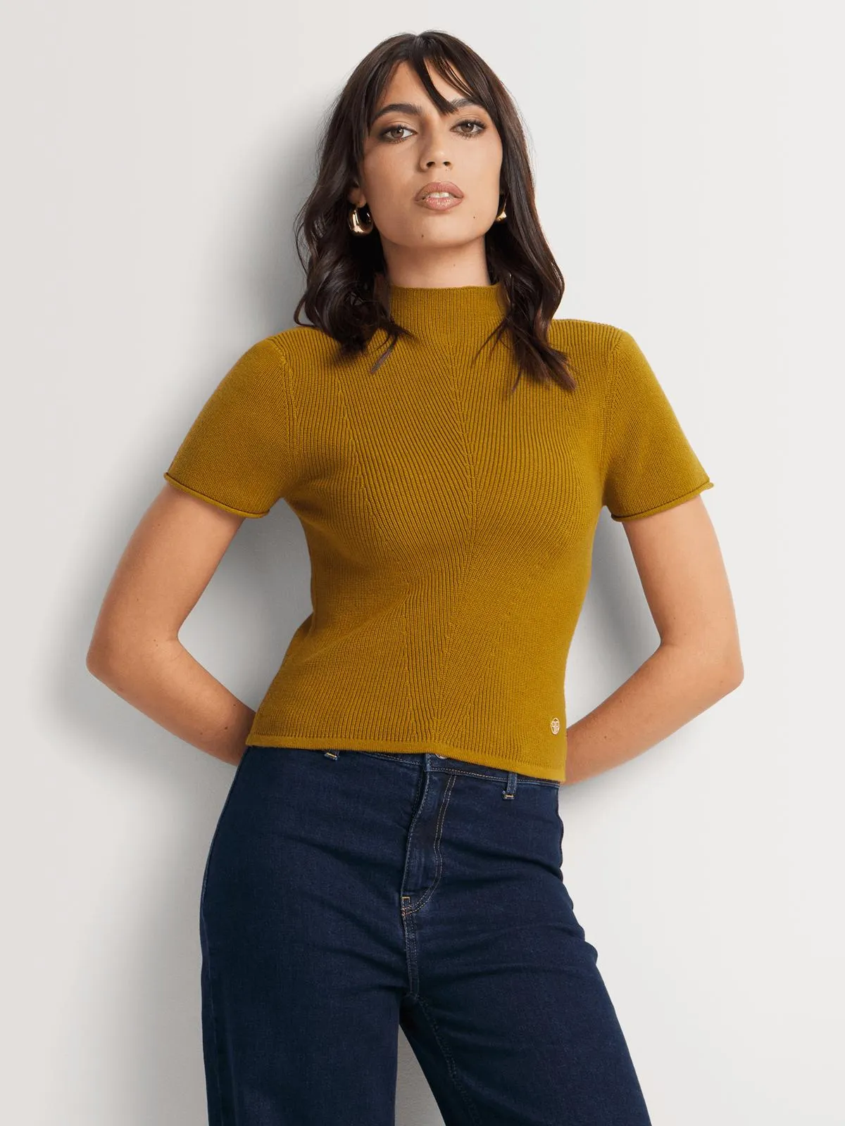 Fitted Short Sleeve Ribbed Highneck Jersey