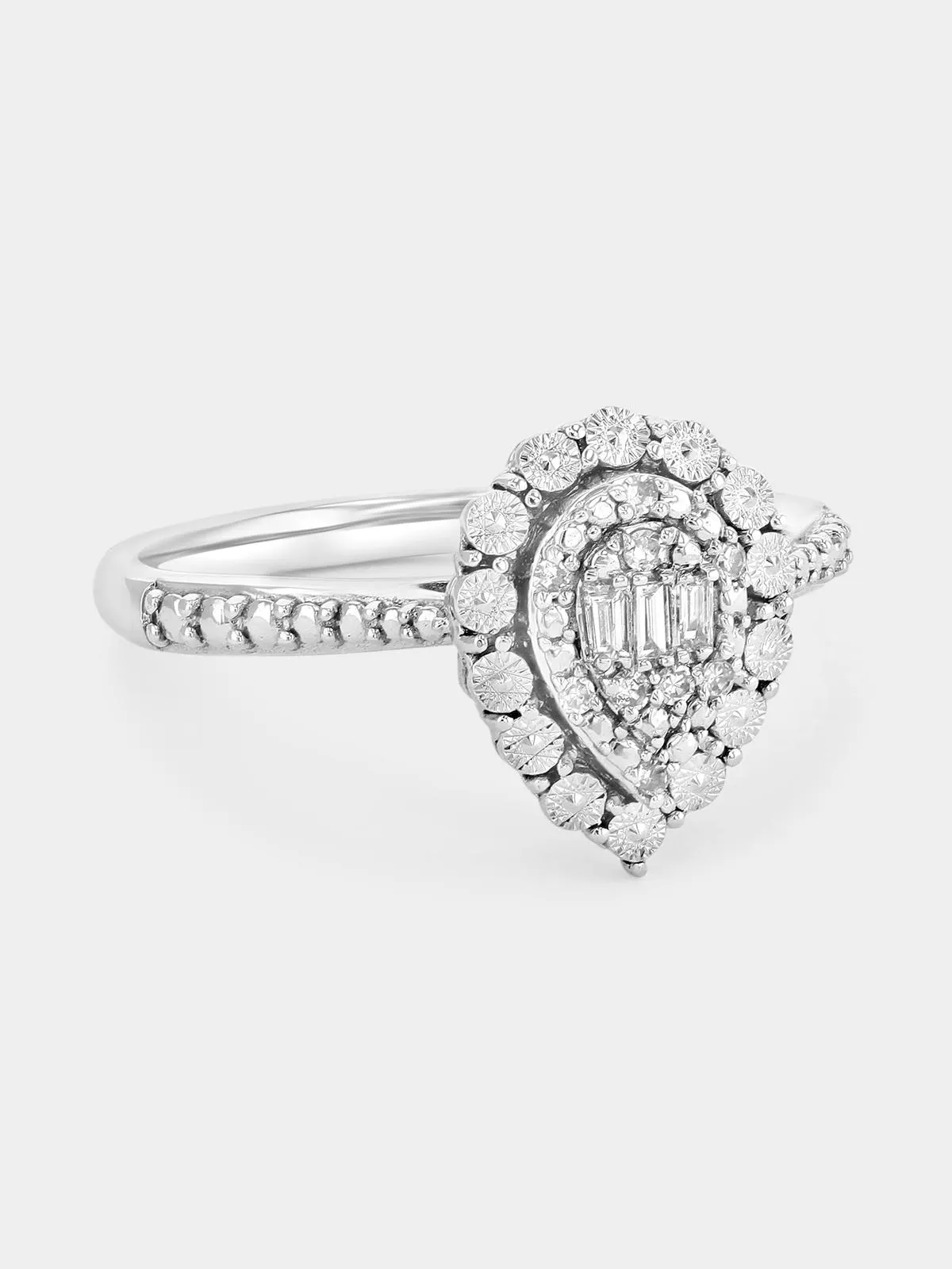 Sterling Silver Lab Grown Diamond Pear Halo Multi-Stone Ring