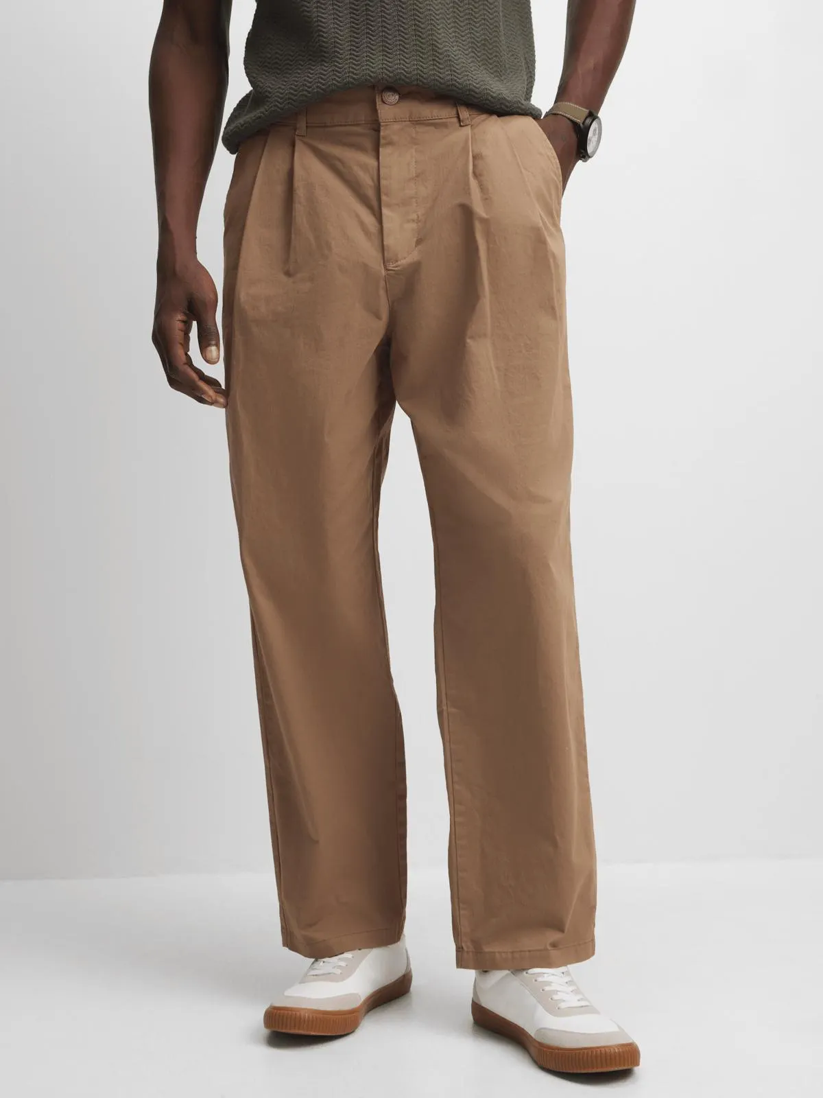 Jet Mens Dark Stone Baggy Pleated Chino