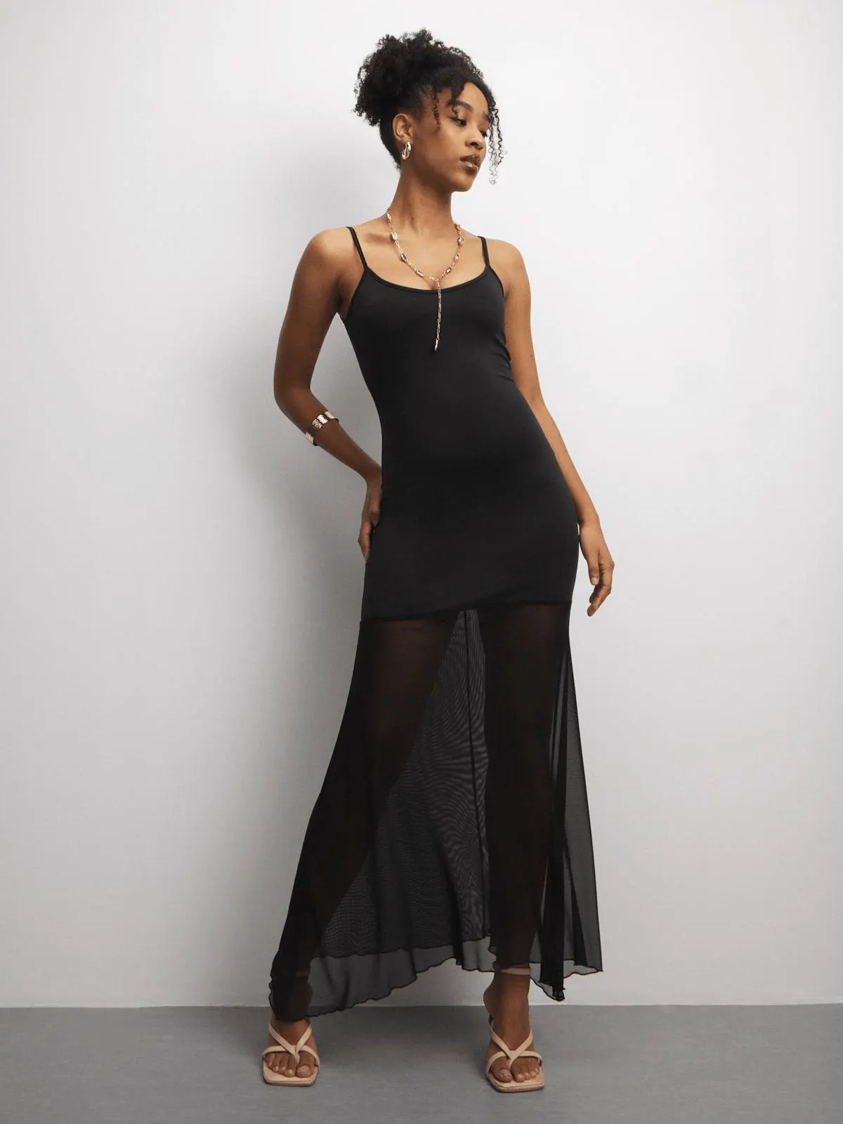 The FIX Women's Black Strappy Mesh Maxi Dress