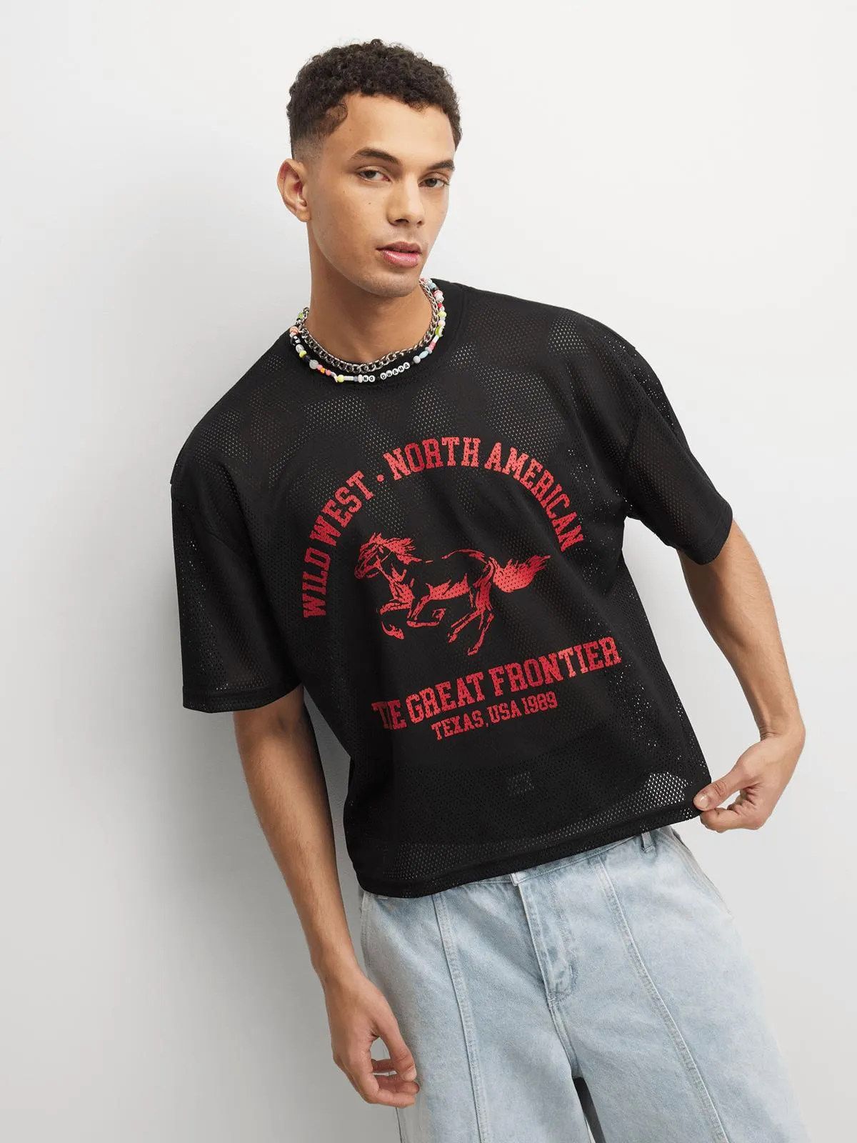 The FIX Men's Black Wild West Mesh Graphic Top