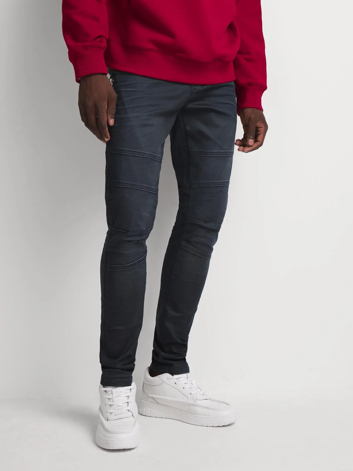 Fabiani Men's Blue Semi-Coated Biker Denim Jean