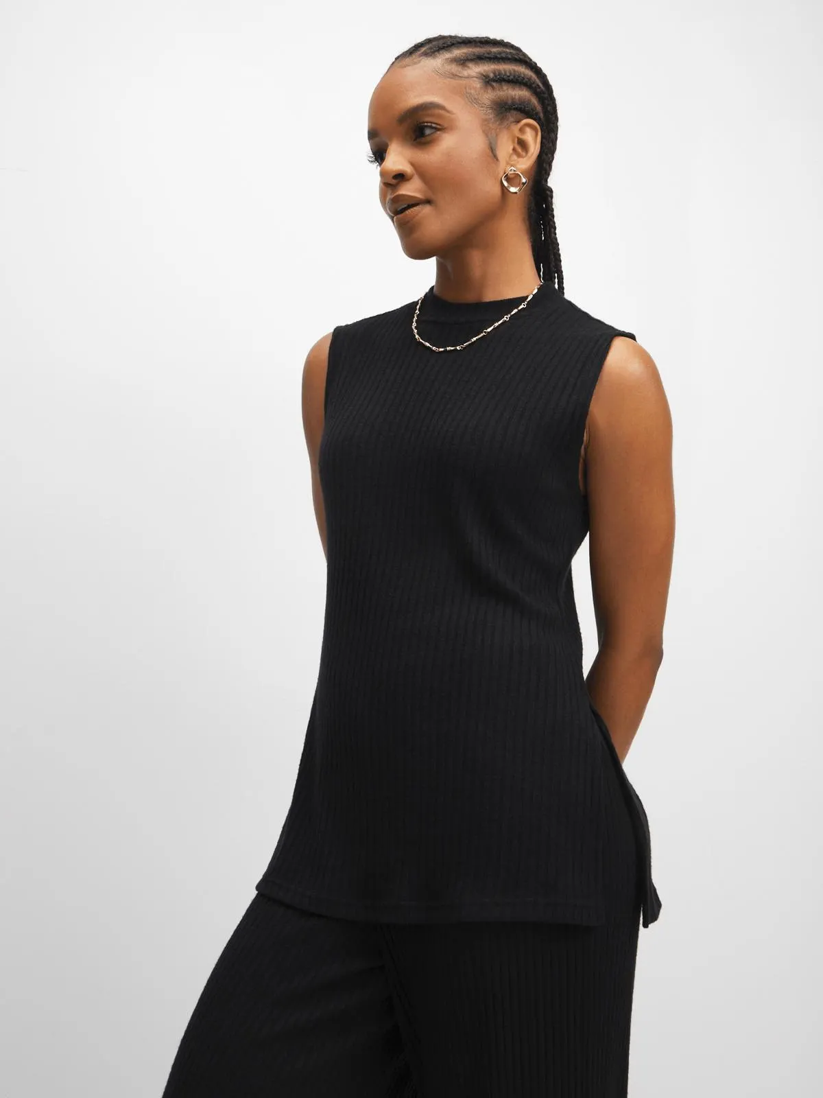 Jet Women's Black Ribbed Top