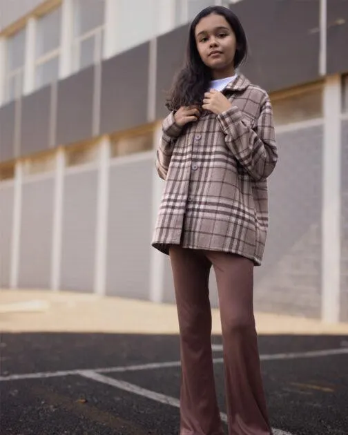 Older Girl Flannel Check Shacket