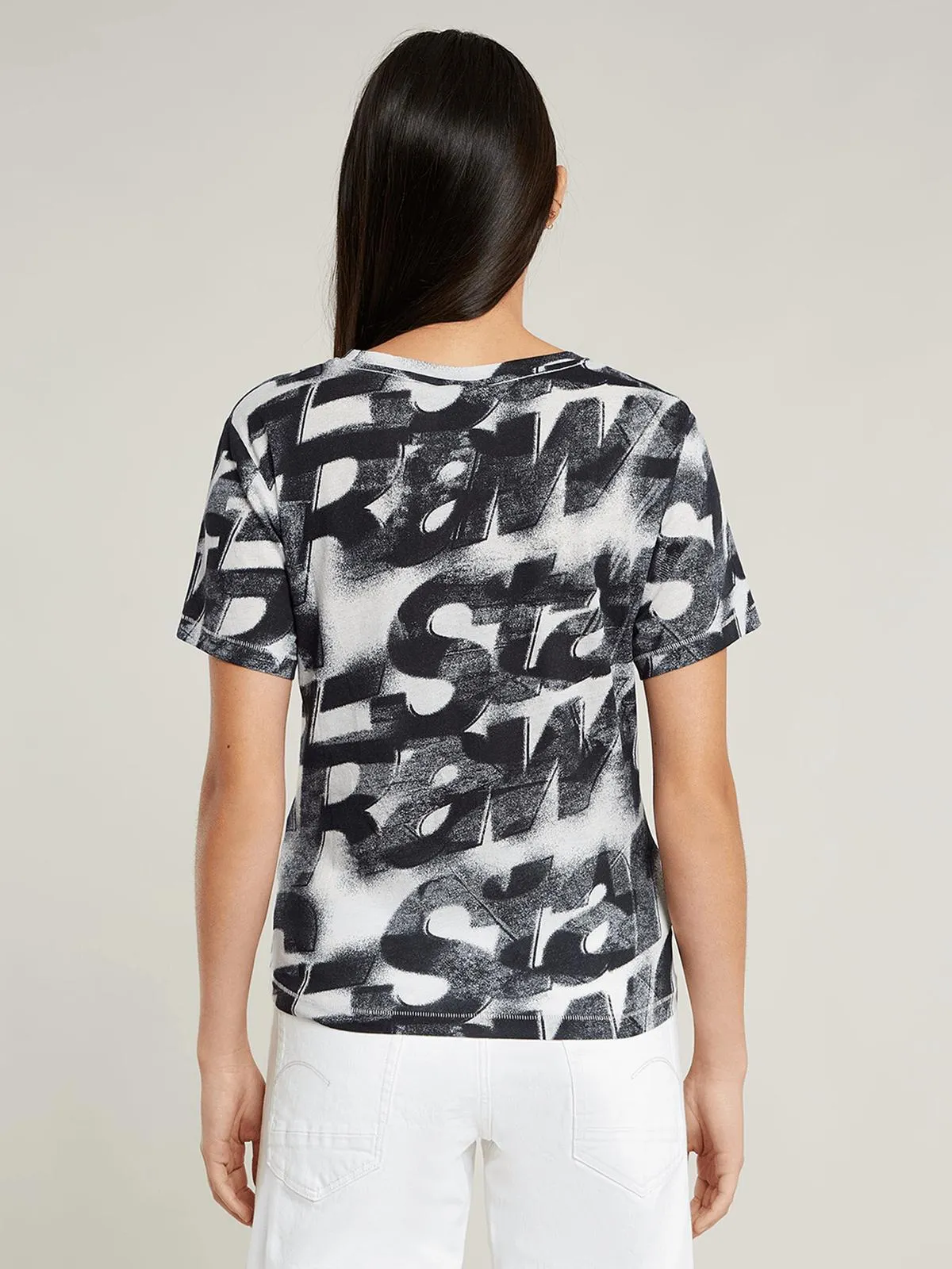 G-Star Woman's Sprayed Letters White/Blue Top