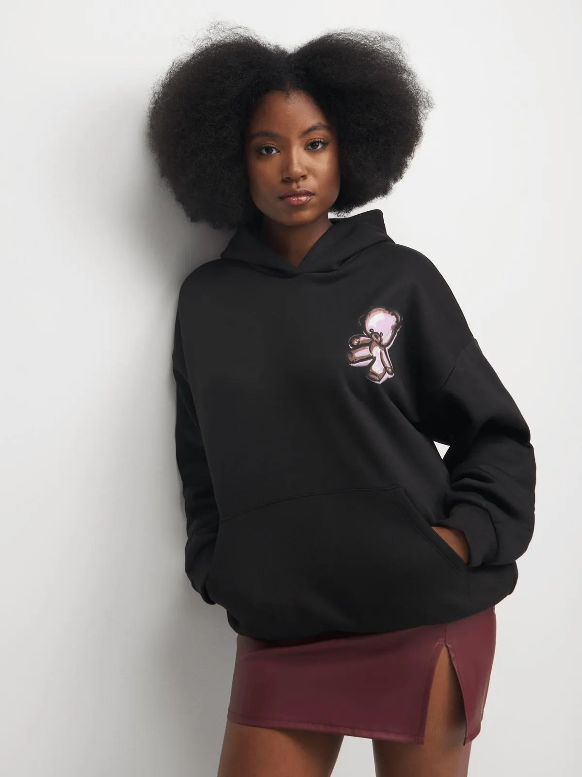 The FIX Women's Black Oversized 'Teddy Always Cute' Graphic Hoodie