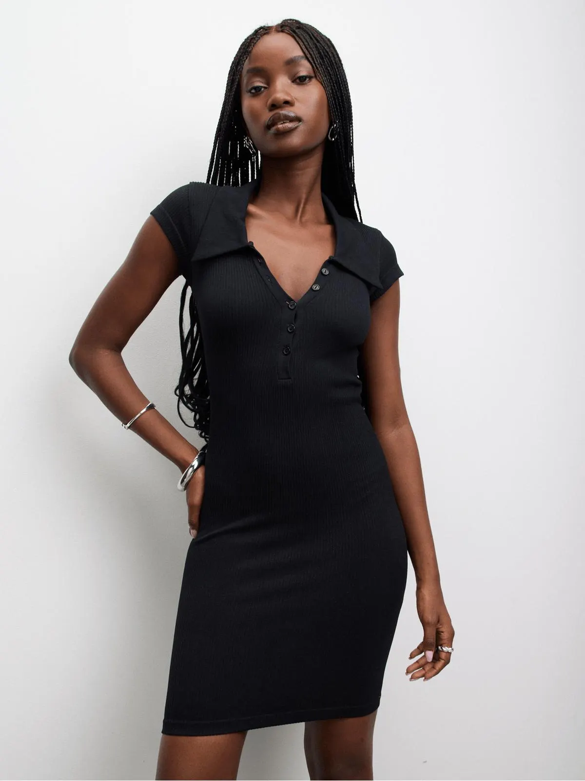 The FIX Women's Black Seamless Johnny Collar Mini Dress