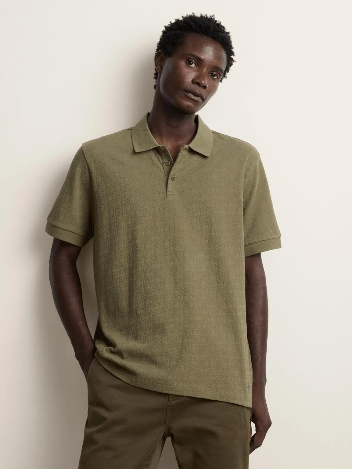 Fabiani Men's Green Textured Polo Shirt