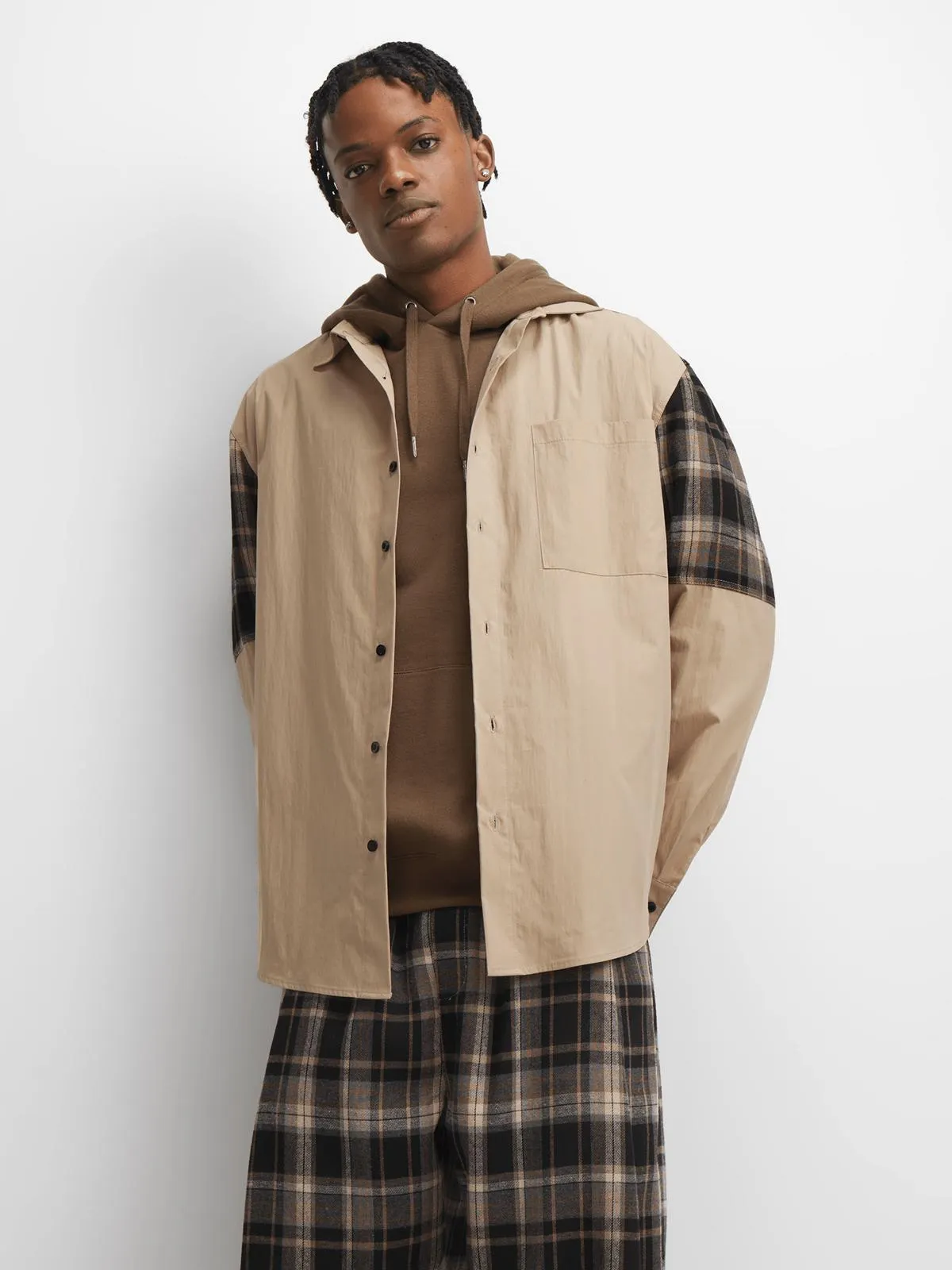 The FIX Men's Brown Check Colourblock Shirt