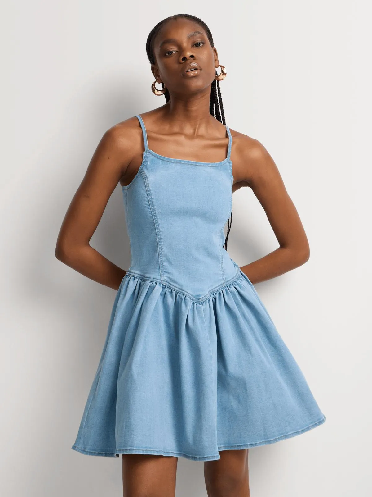 FF Denim Strappy Fit & Flare Mini Dress