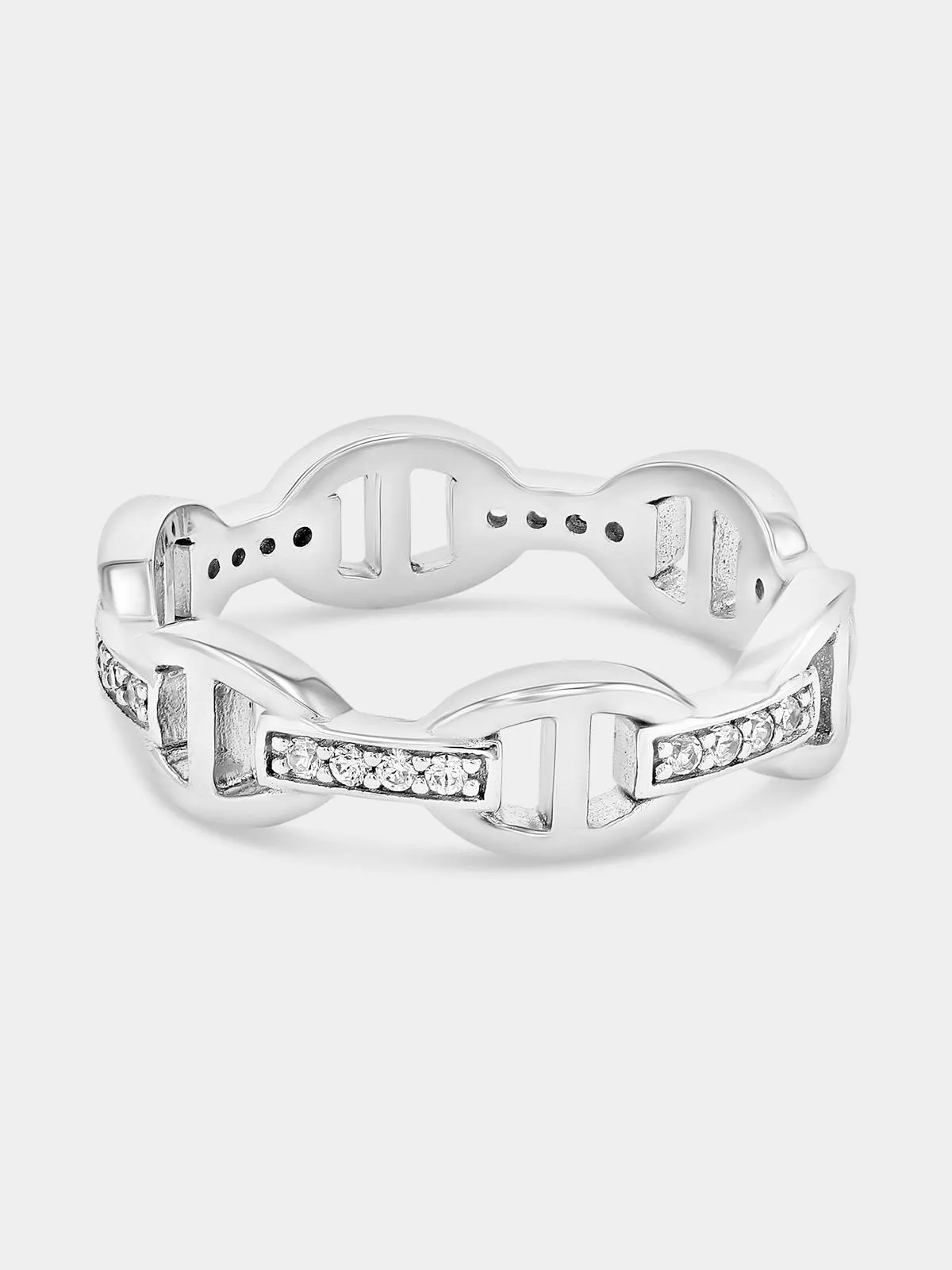 Sterling Silver Cubic Zirconia Anchor Bar Ring