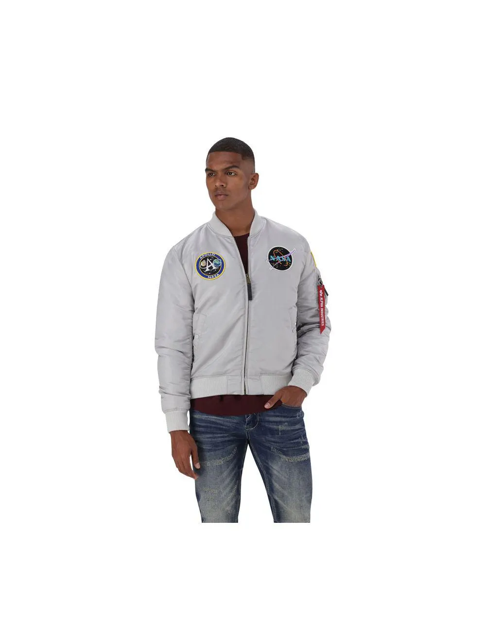 Alpha Industries Nasa Badge Detail Apollo Mission Mens Jacket Grey