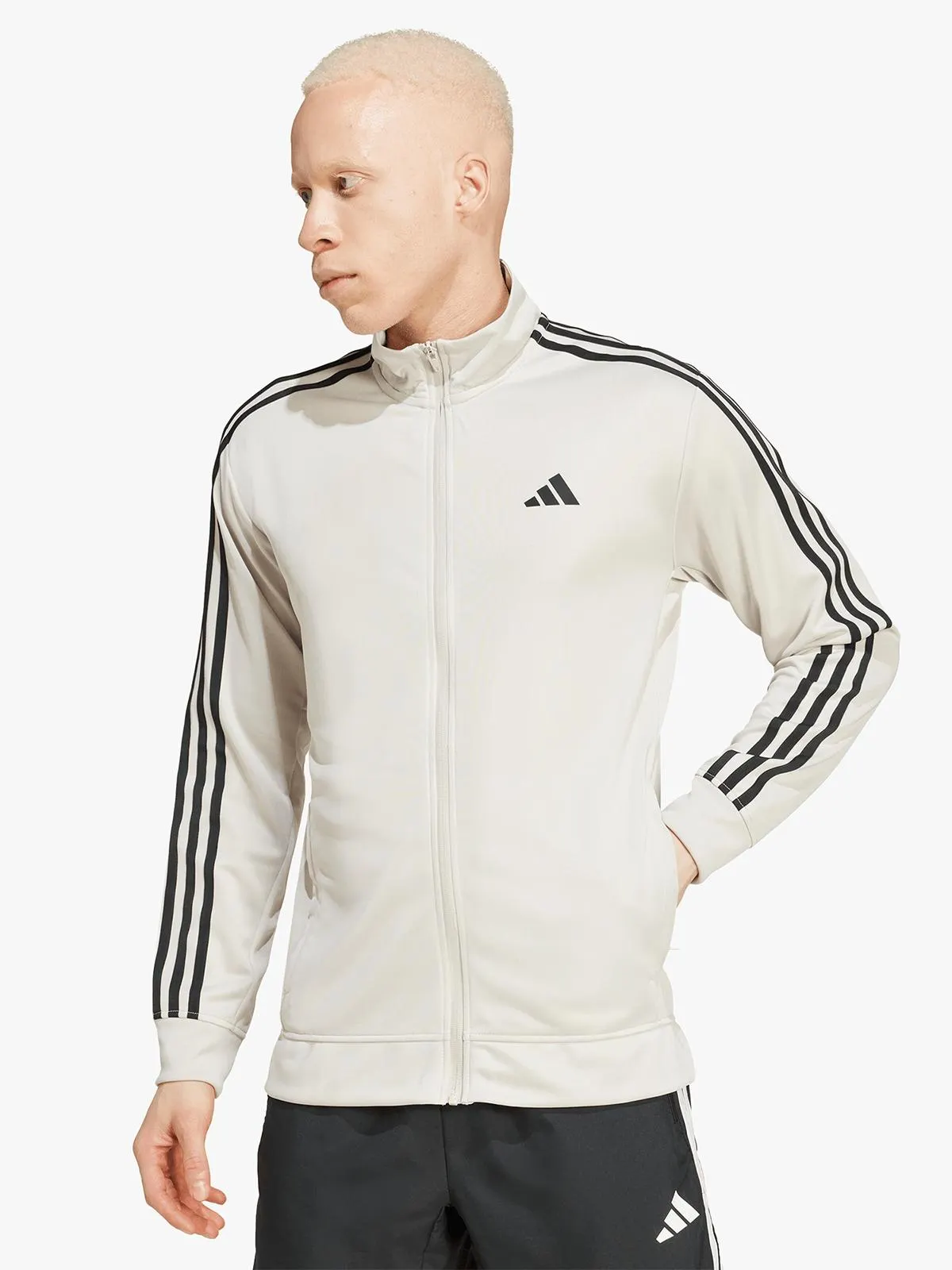 adidas Mens Essential 3-Stripes Training Beige Track Top