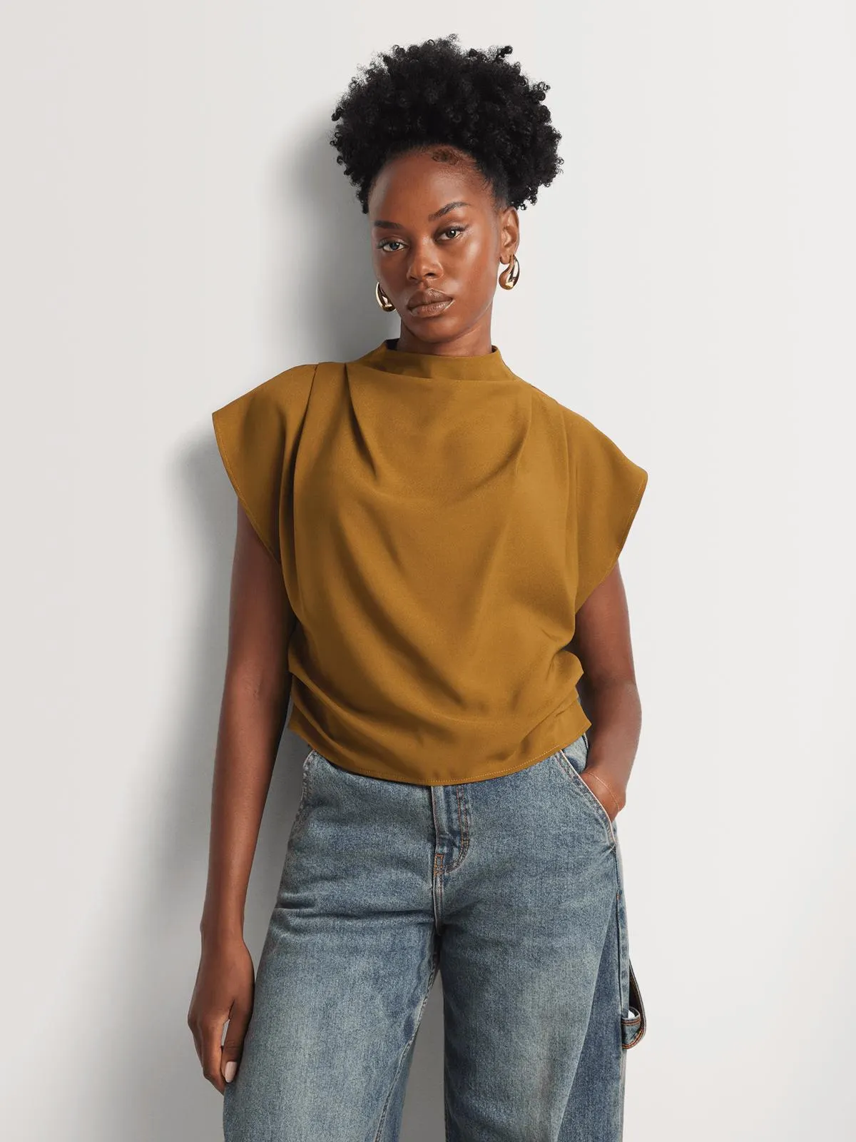 Highneck Pleated Shell Top