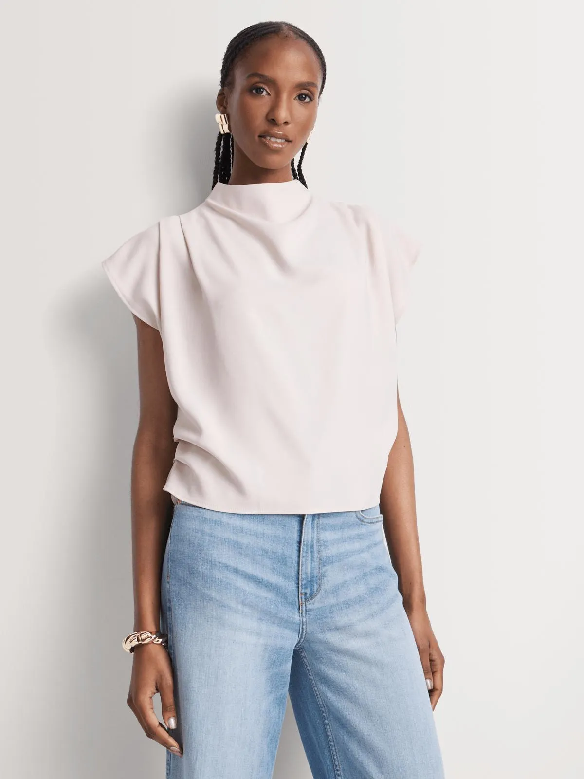 Highneck Pleated Shell Top