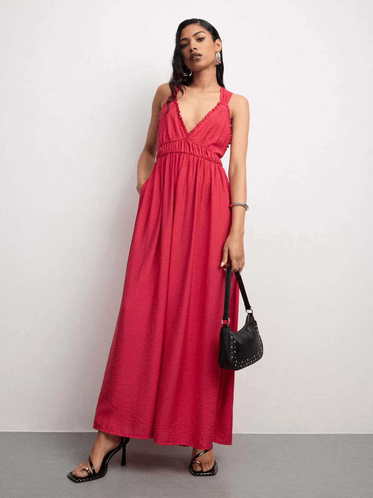 The FIX Women's Red Strappy Maxi Dress