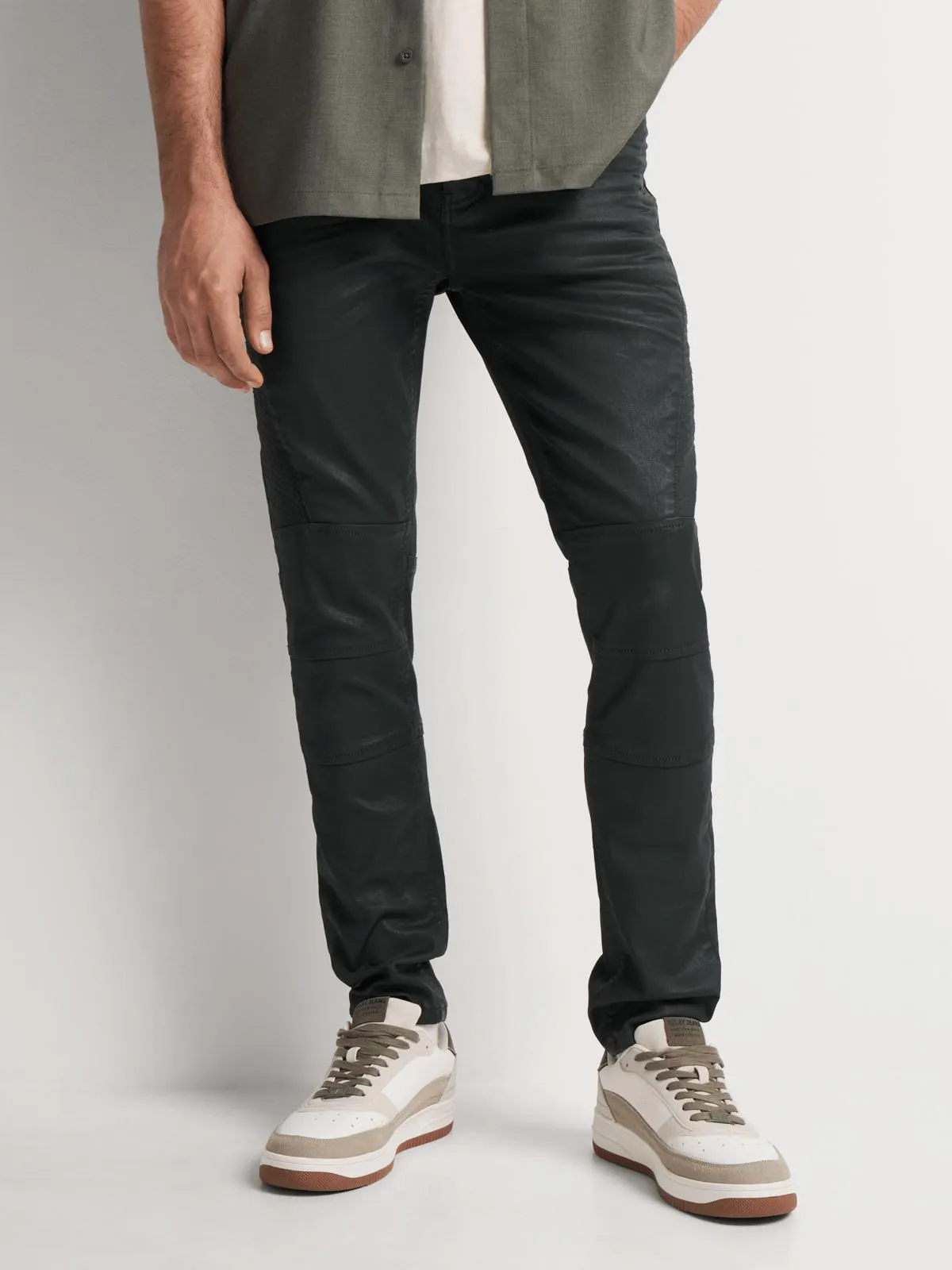 Relay Jeans Super Skinny Coated Green Biker Demin