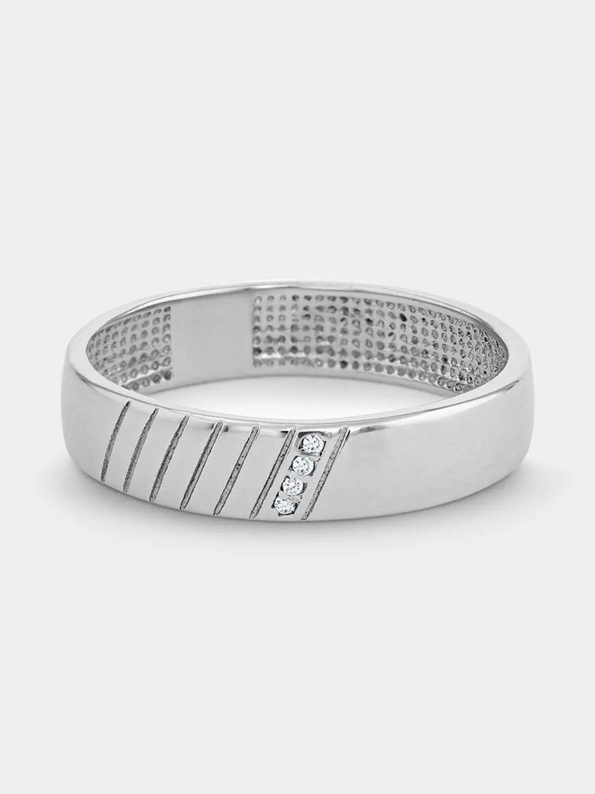 Stainless Steel Cubic Zirconia Men's Striped Ring