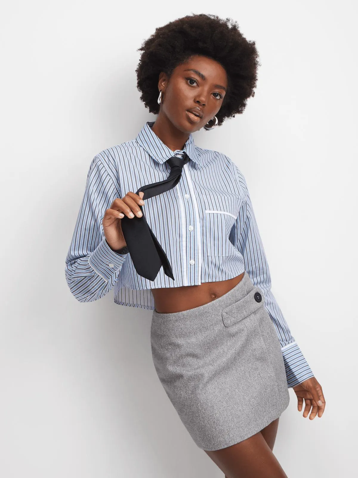 The FIX Women's Grey Melange Mini Skirt with Belt & Button