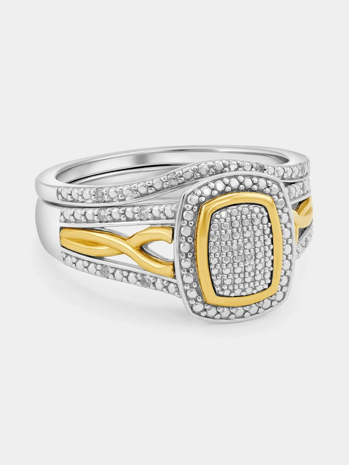 Yellow Gold & Sterling Silver White Sapphire Rec Halo Twinset Ring