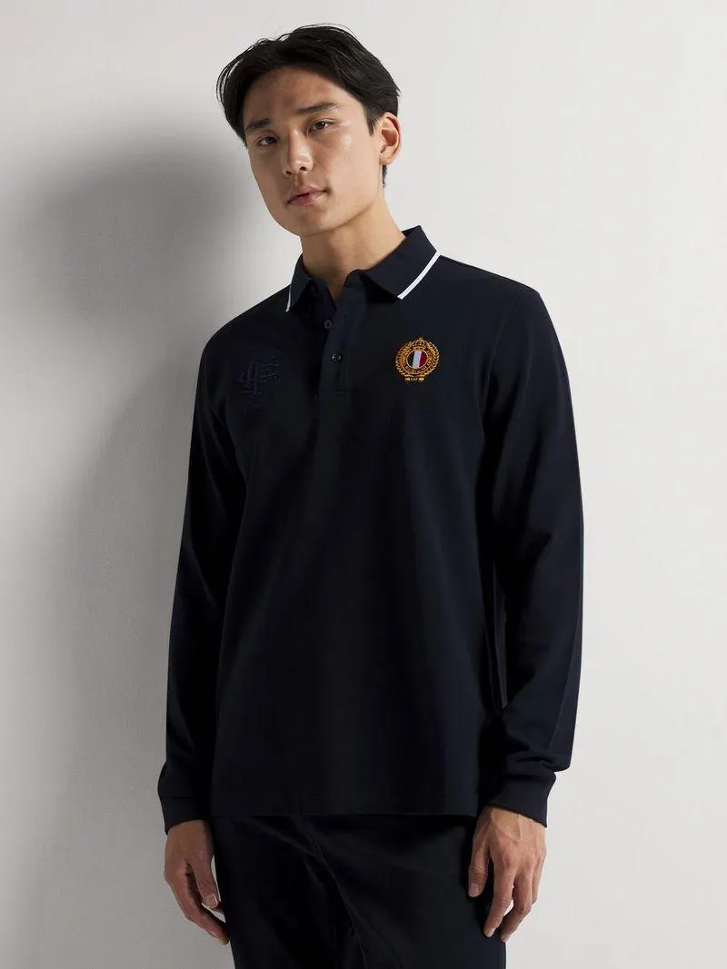 Fabiani Heavy Weight Knit Navy Long Sleeve Polo