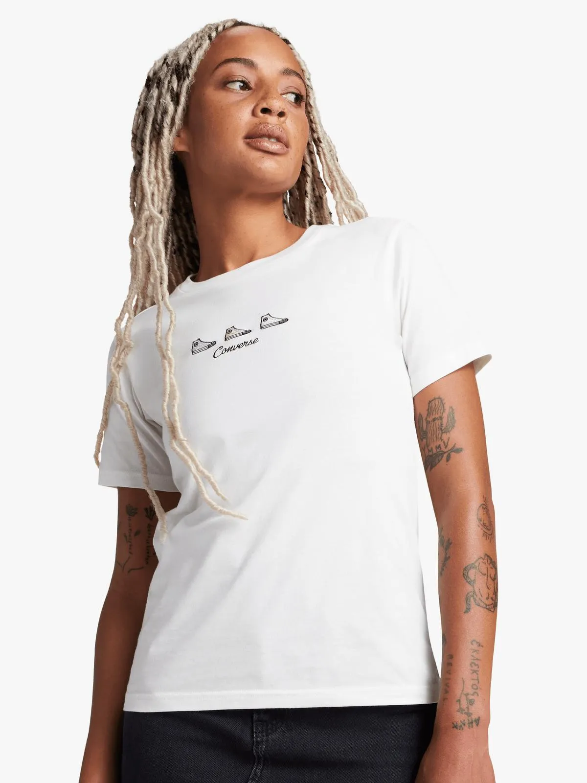 Converse Women's High Top Embroidery Ecru T-Shirt