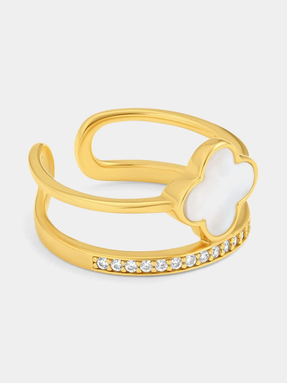 Yellow Gold Vermeil Mother Of Pearl Clover Wrap Ring
