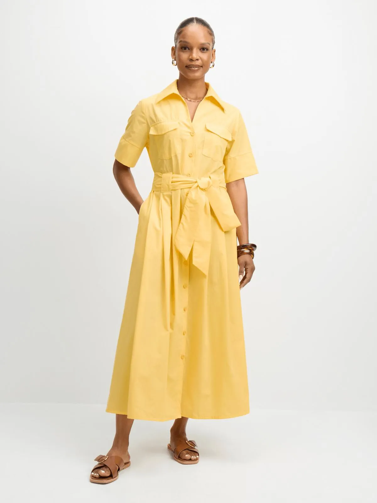 Jet Women's Yellow Poplin Cargo Pocket Maxi Dress